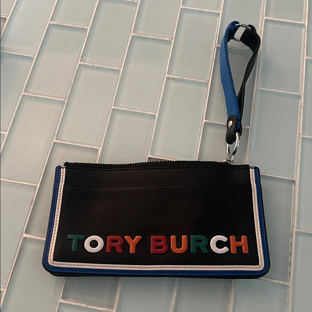 Tory Burch Black Wristlet with Colorful Logo